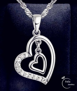 Double Heart Pendant 925 Sterling Silver Necklace Chain Women's Jewellery